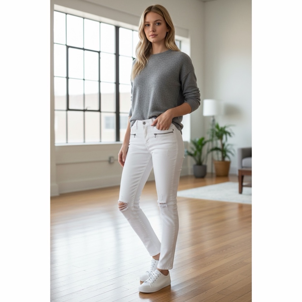 HUDSON White Mid-Rise Roe Ankle Super Skinny Jeans 29